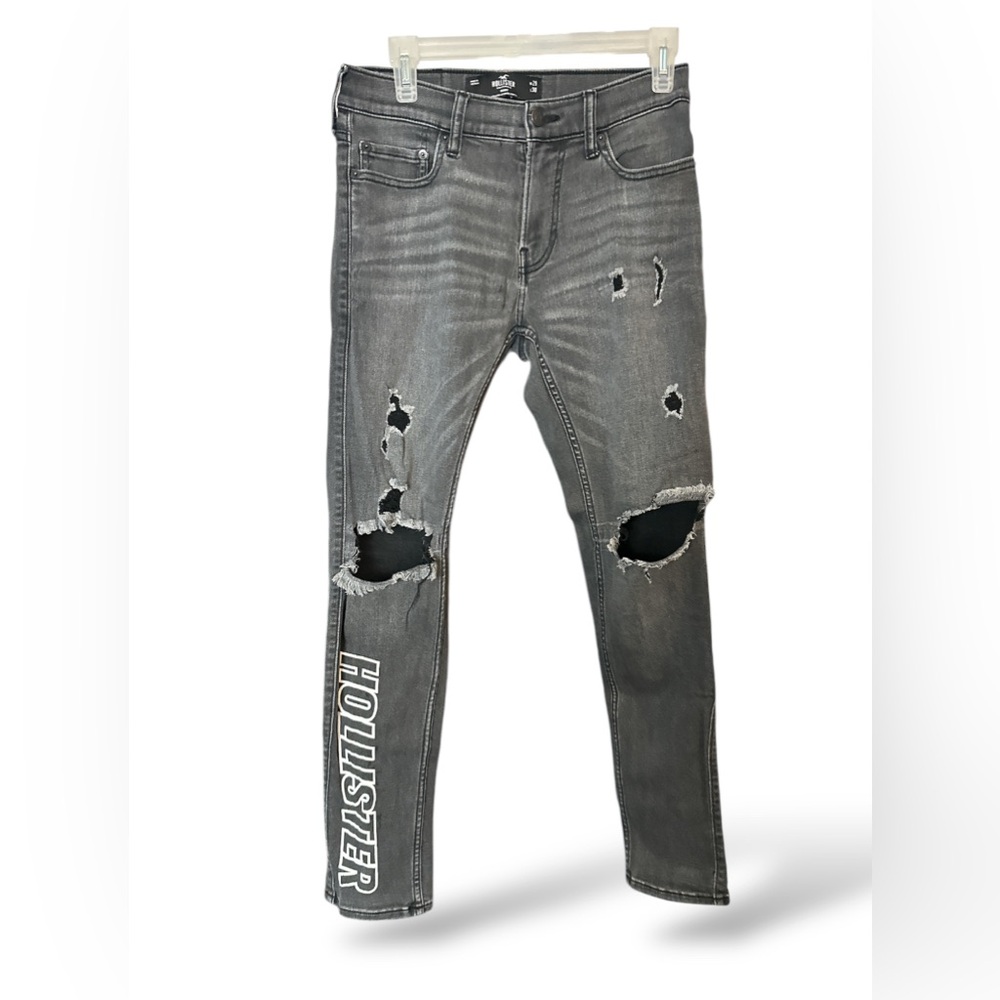 Hollister California Skinny Men's Gray Distressed Jeans advanced stretched 29x30